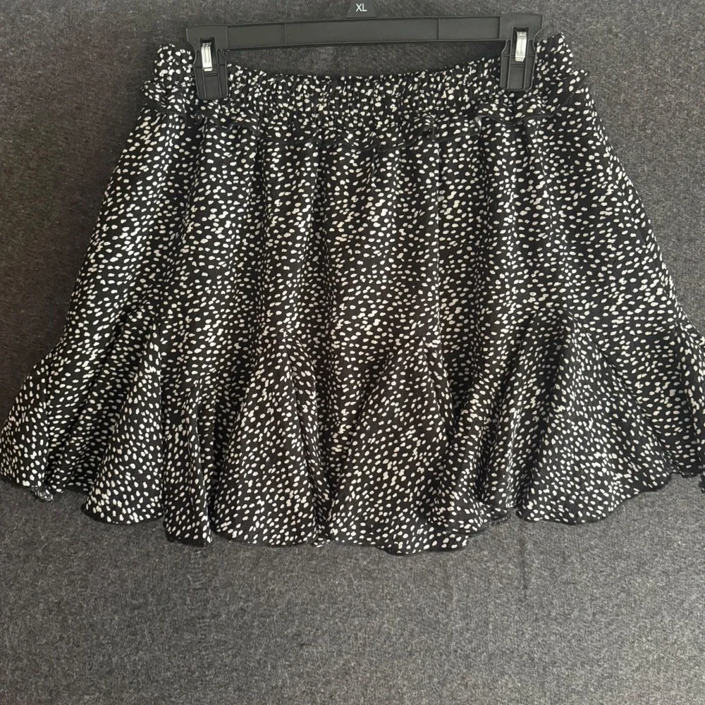 Miou Muse Black White Polka Dot Ruffle Mini Skirt Elastic‎ Waist XL